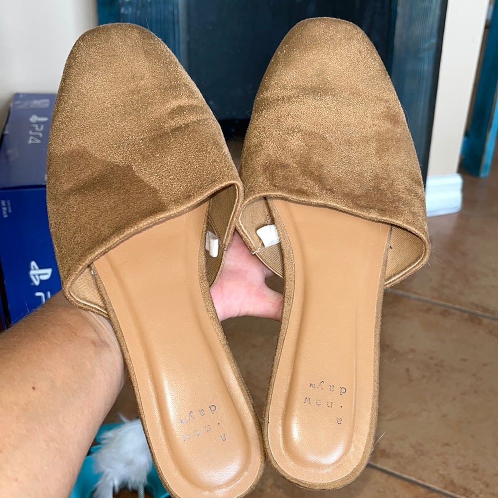 Orange, velvet flats, size 10